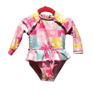 Nicole Miller Baby Girl’s Rashguard Swimsuit Size 12 Months Retro Pastel